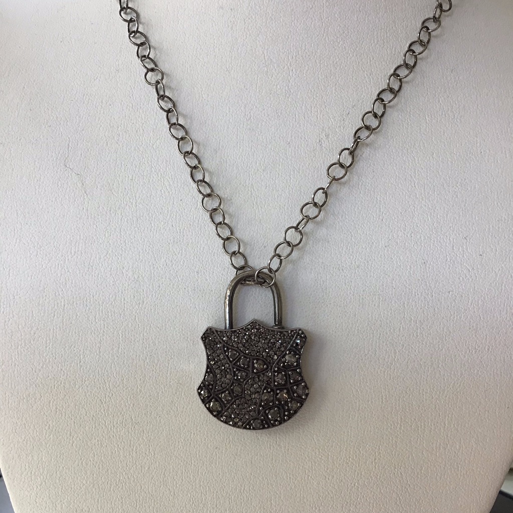 Diamond Lock Neckace Sterling Silver